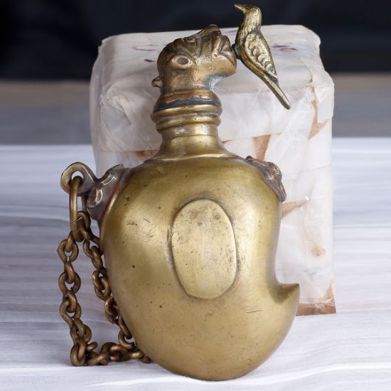 Picture of Vintage Brass Handcrafted Solid Lion Head Crafted Gun Powder Bottle